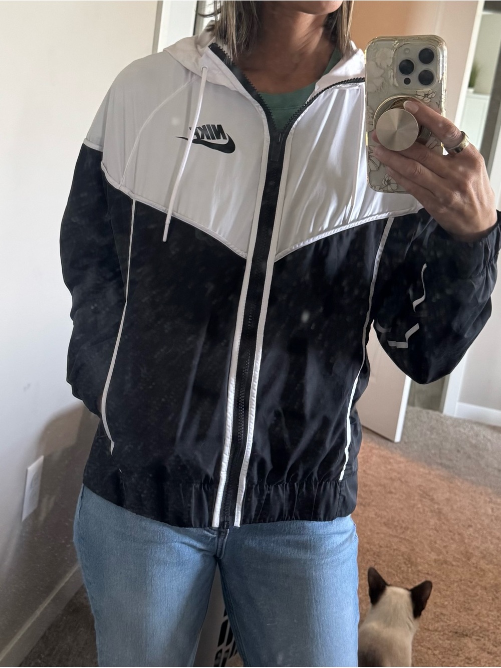 Nike Black & White Hooded Bomber Windbreaker Jacket